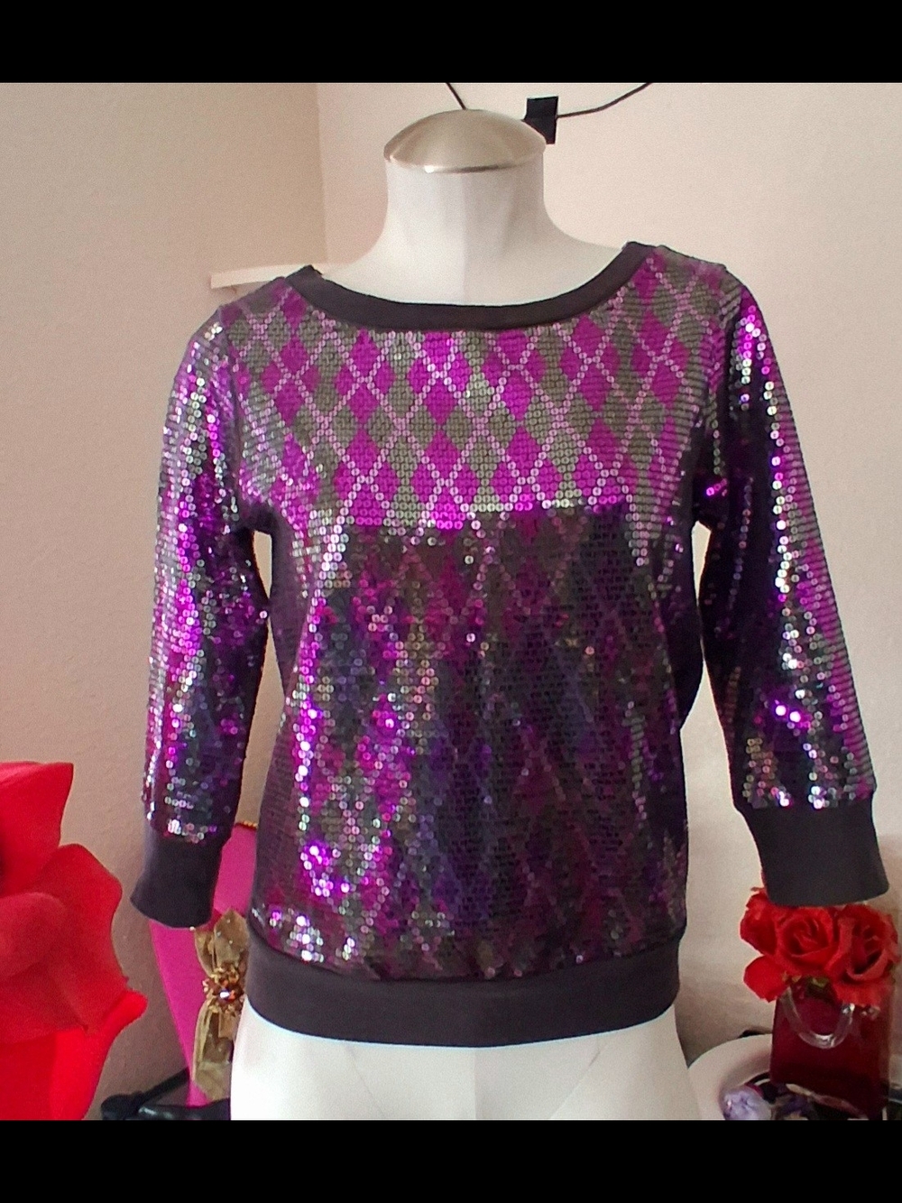 💲IT'S A SALE!! Sequin Argyle Long Sleeve Top💲